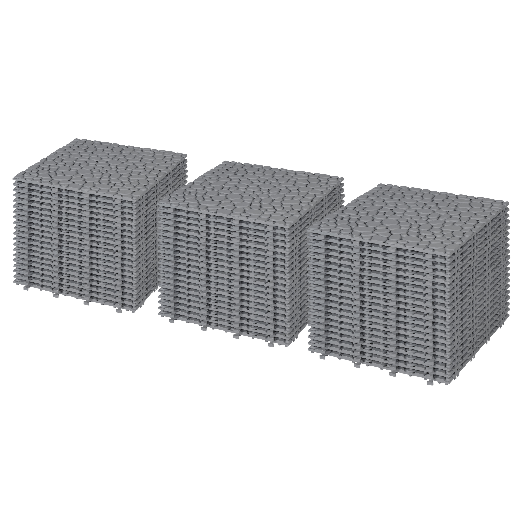 Pebble Stone Pattern 12x12 in. Gray Interlocking Deck Tiles Waterproof Plastic