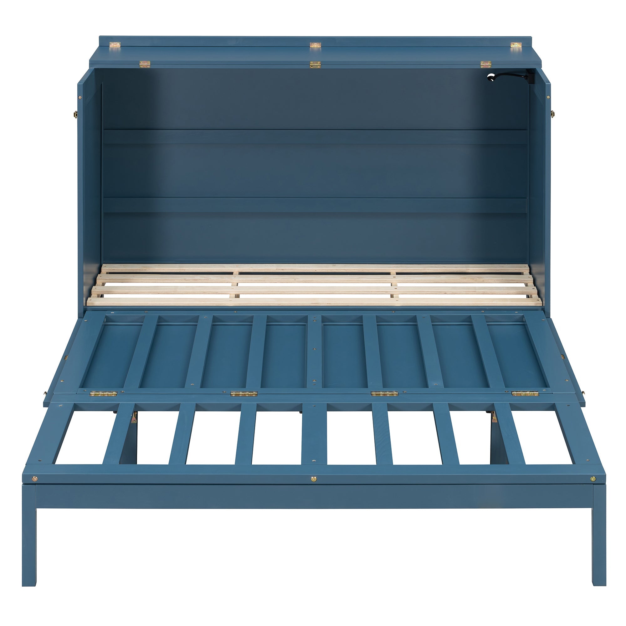 Queen Size Murphy Bed Wall Bed with Drawer and Sockets and USB Ports, Navy Blue