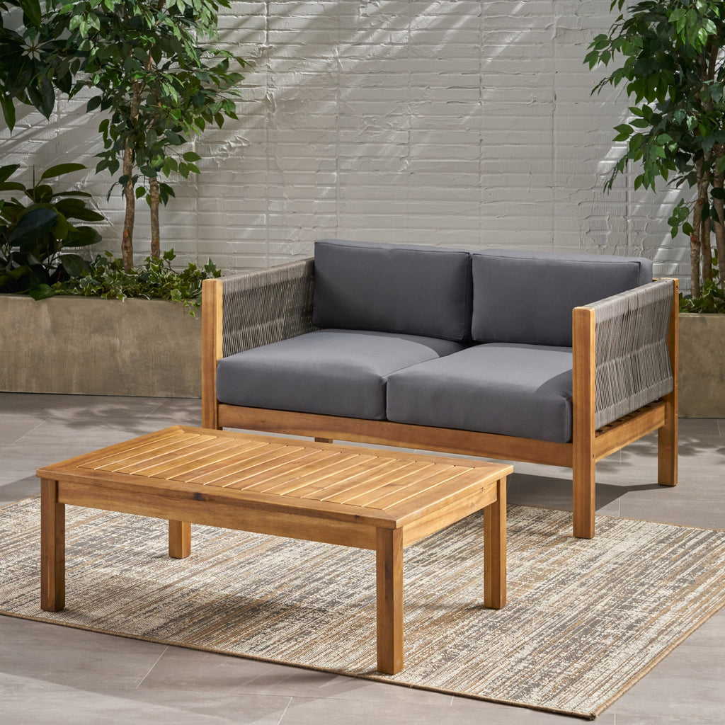 Outdoor Patio Set Acacia Wood Rope Teak Cushions 4 Seater