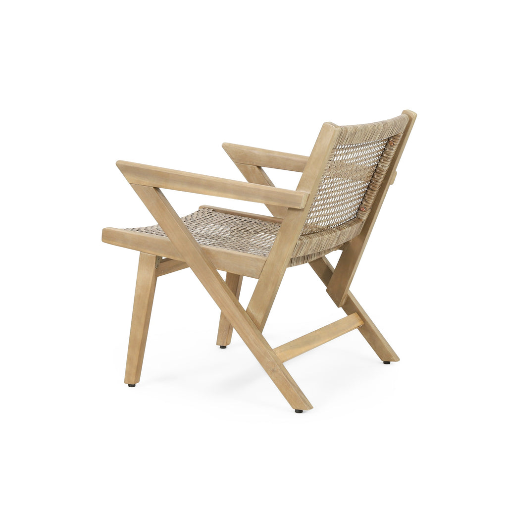 Club Chair Transitional Wicker Light Brown Acacia Frame Set of 2 24x27x28 In