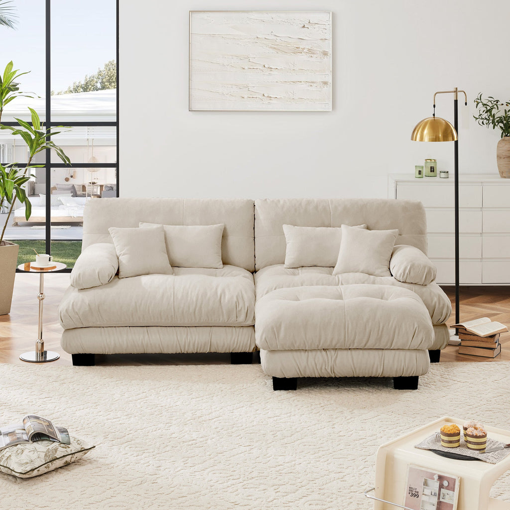Sectional Sofa Cloud Style Chenille Light Coffee 2 Seat Convertible