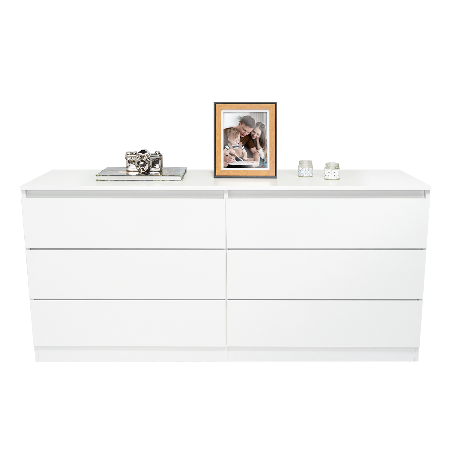 Dresser Minimalist Set of 2 6-Drawer White Particle Board Metal Legs 60.4 In