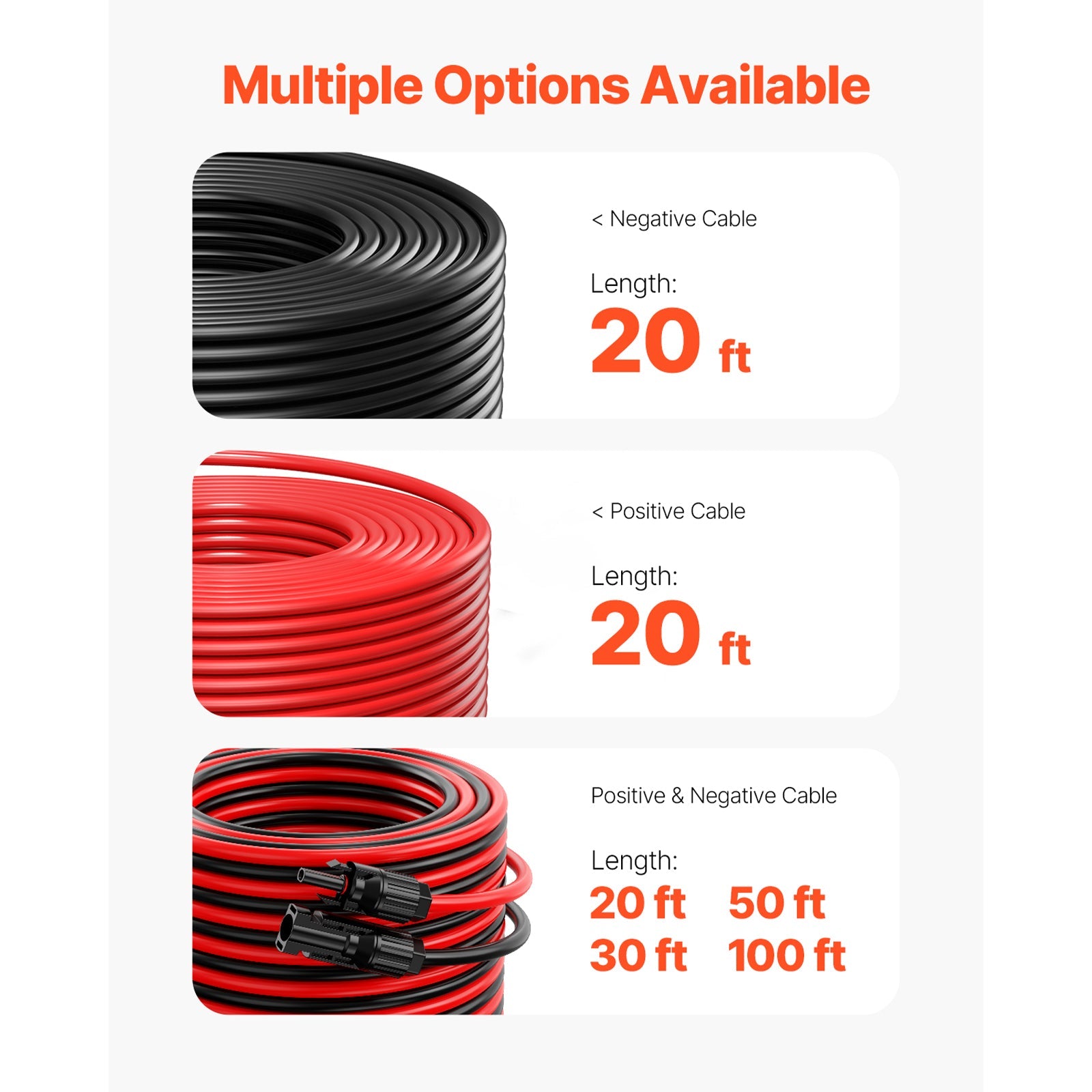 20FT Solar Panel Extension Wire 10AWG Male Female Connectors