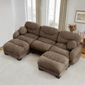 Sectional Sofa Modular Chenille Brown 3 Seat 2 Ottomans Pleated Backrest