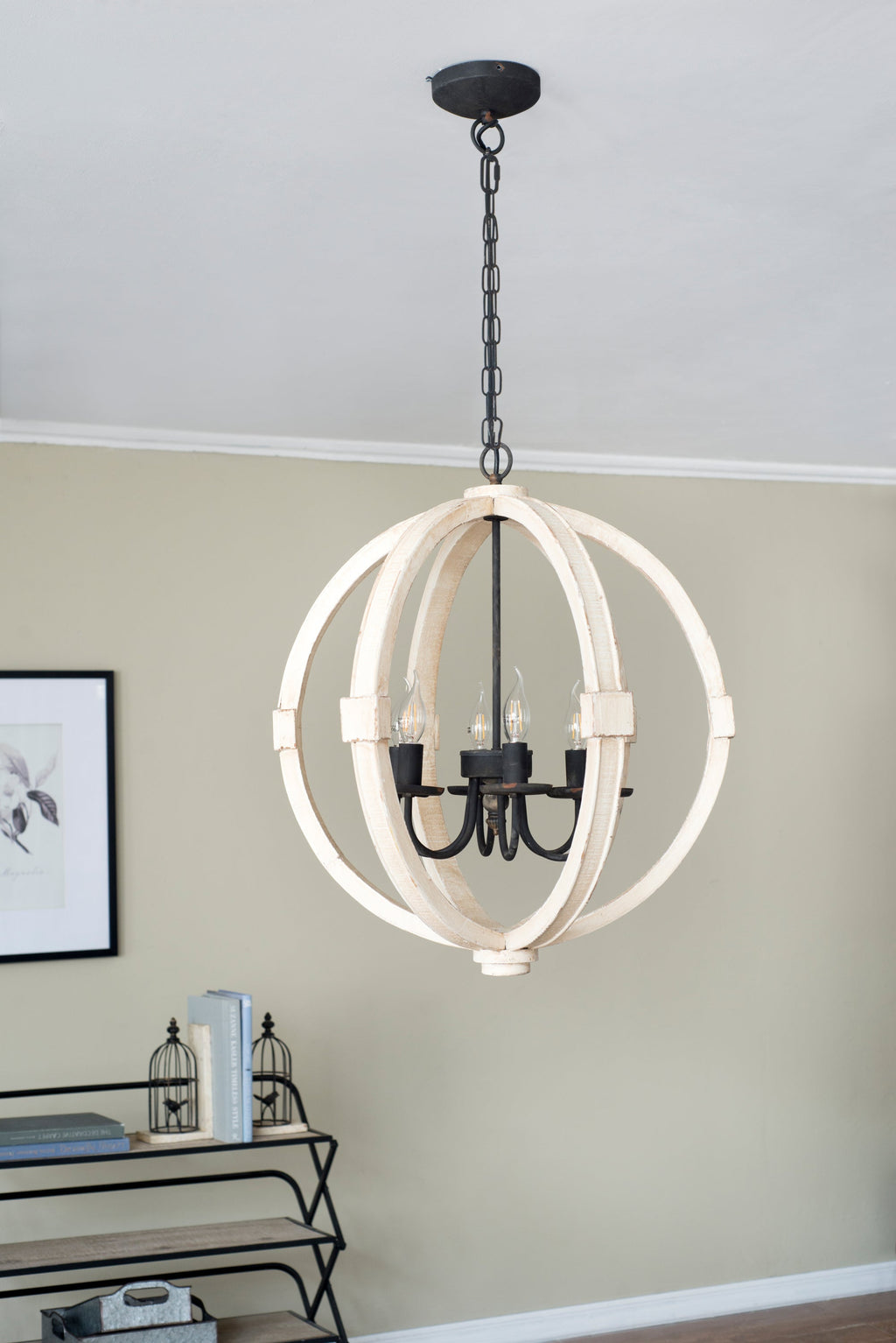 Chandelier 6-Light Wood Hanging Adjustable Chain Kitchen Dining Room