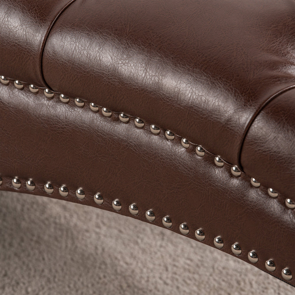 Chaise Lounge Armless PU Leather Dark Brown Tufted Foam Birch Legs 220 LB