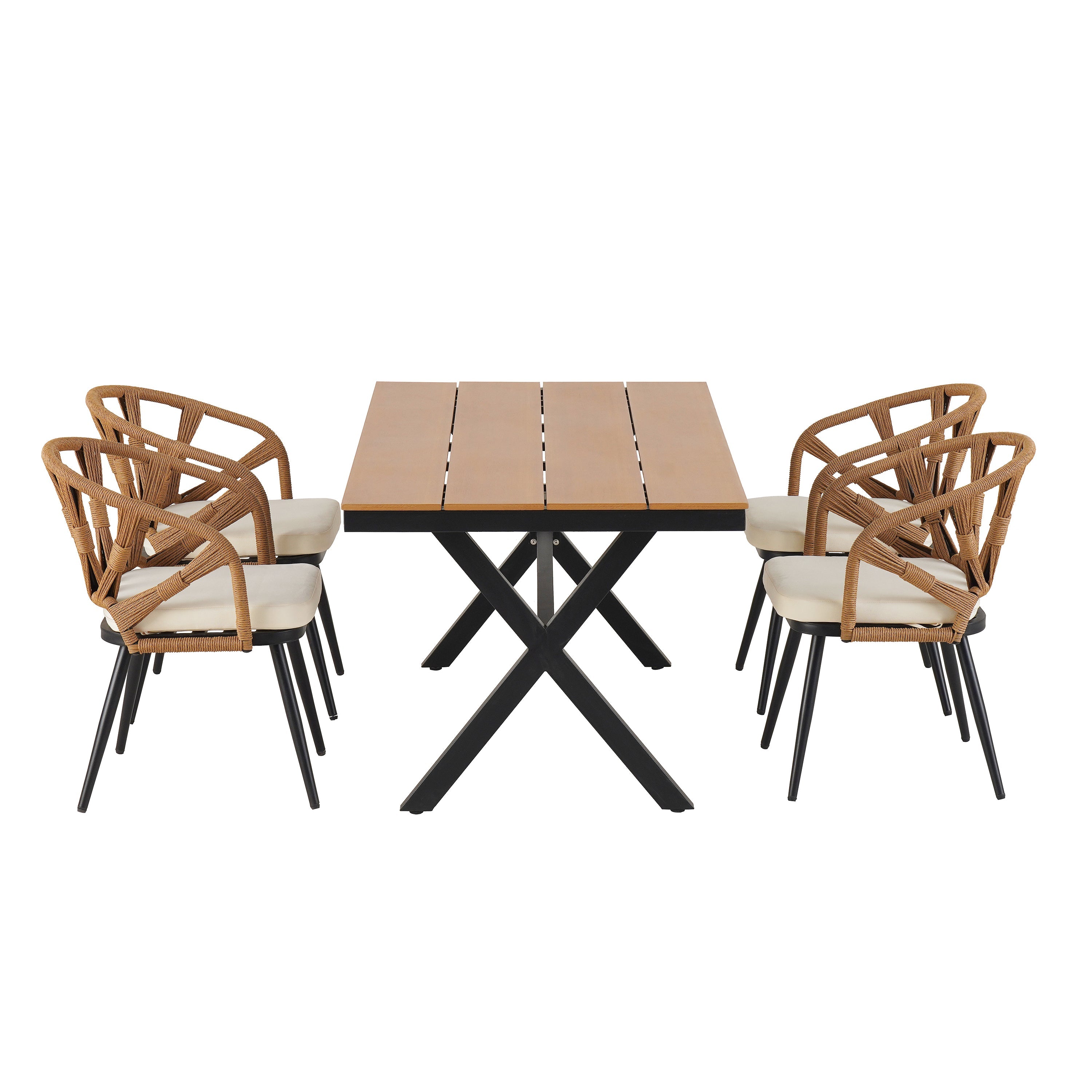 4-Seat Outdoor PE Rattan Dining Set Dark Yellow