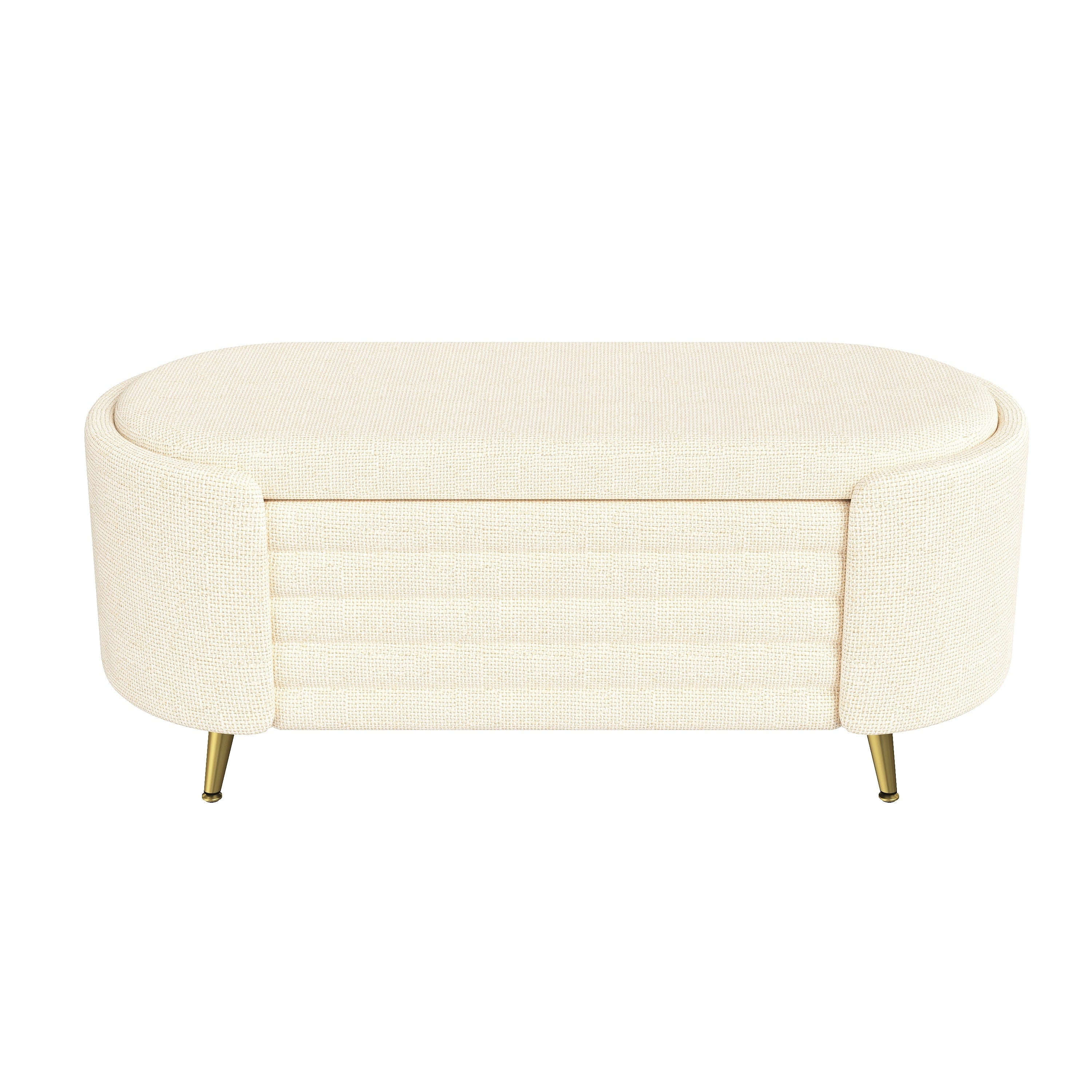Storage Ottoman Oval Chenille Beige Metal Legs Hidden Storage 44.9x18x18 In