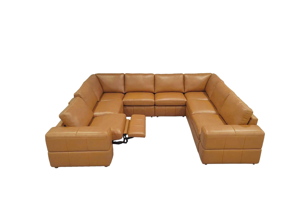 Sectional Sofa Modular Leather Match Ginger 8 Seat 2 Recliners 128 In