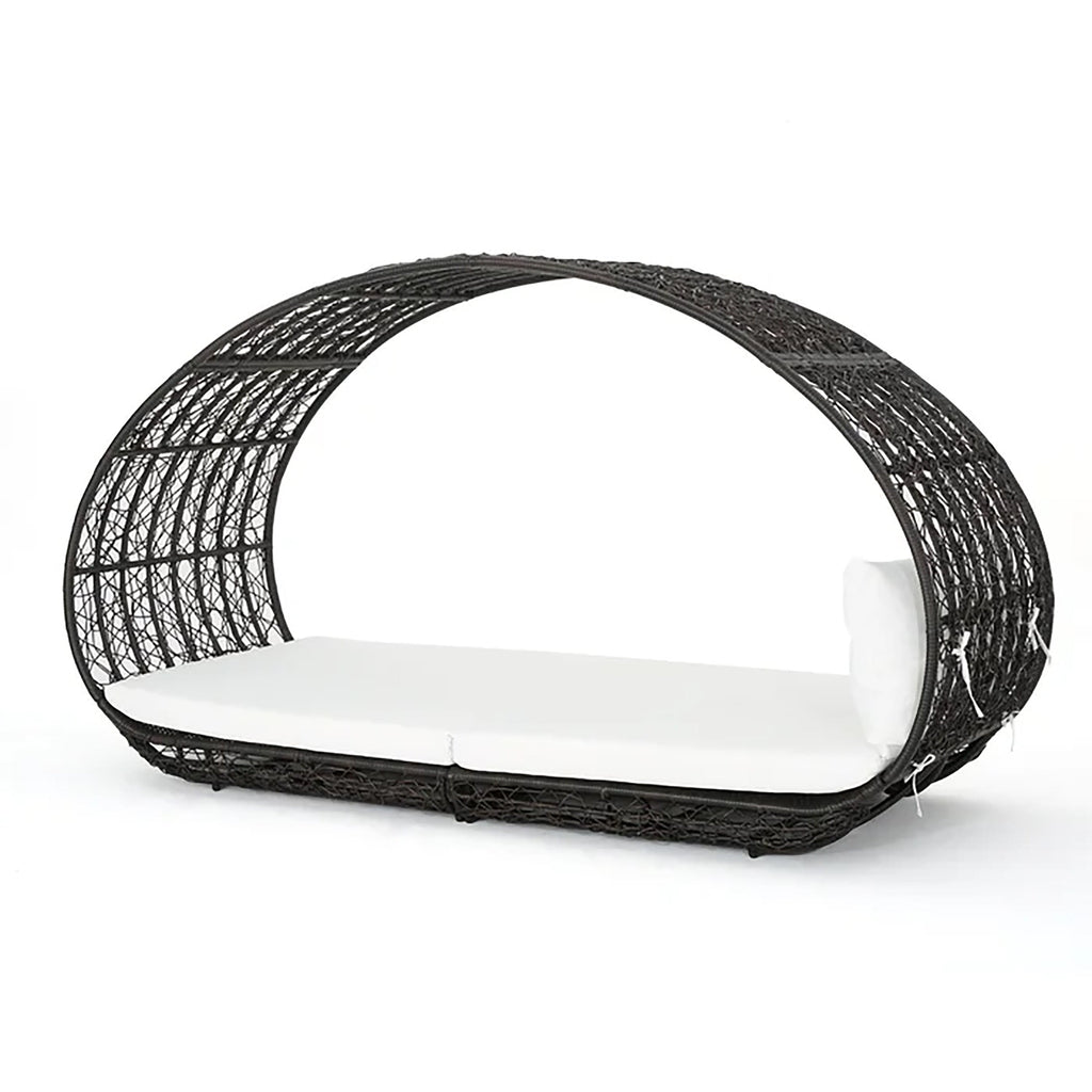 Outdoor Daybed Wicker Aluminum Brown Beige Cushion 91in 600 LB