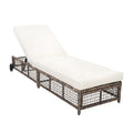 Outdoor Lounge Chair with 5-Position Backrest, Rattan Chaise Lounge in Beige