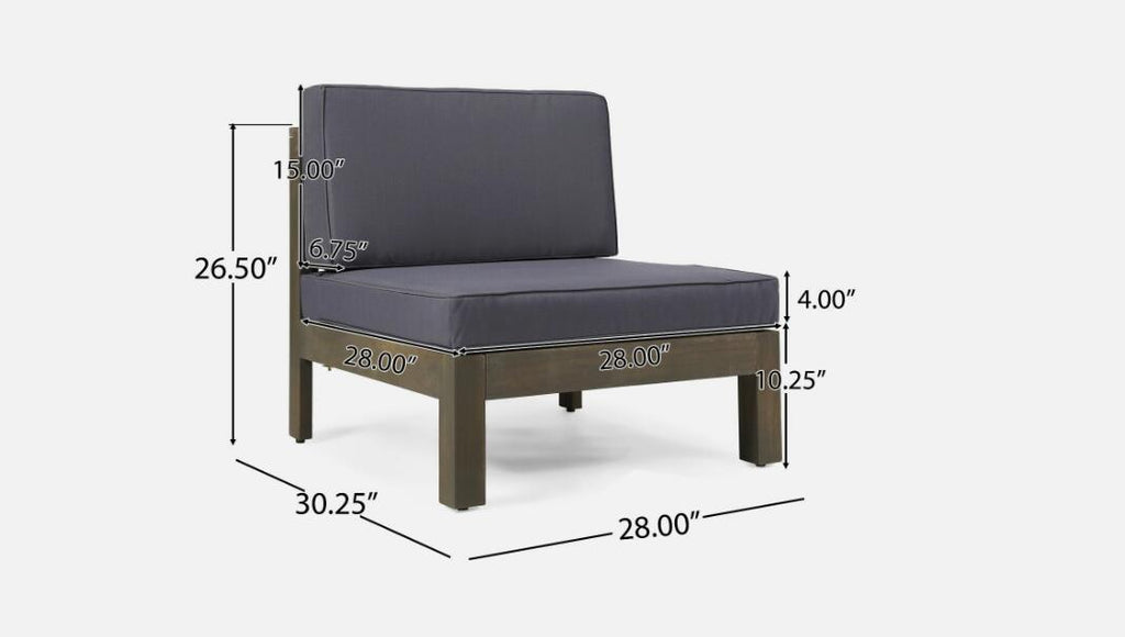 Outdoor Sectional Sofa Set Acacia Wood 3 Piece Dark Gray
