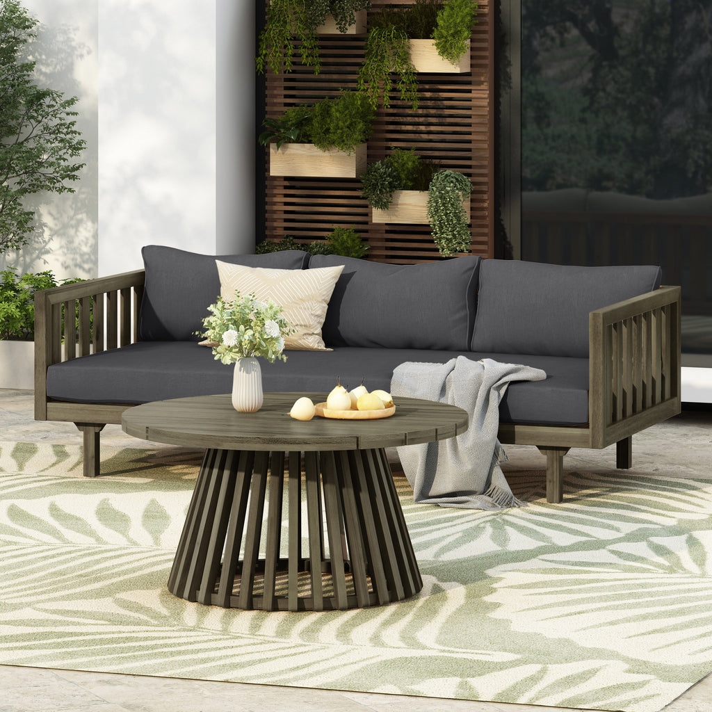Outdoor Daybed Set Acacia Wood Gray 3 Seater Chaise