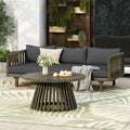 Outdoor Daybed Set Acacia Wood Gray 3 Seater Chaise