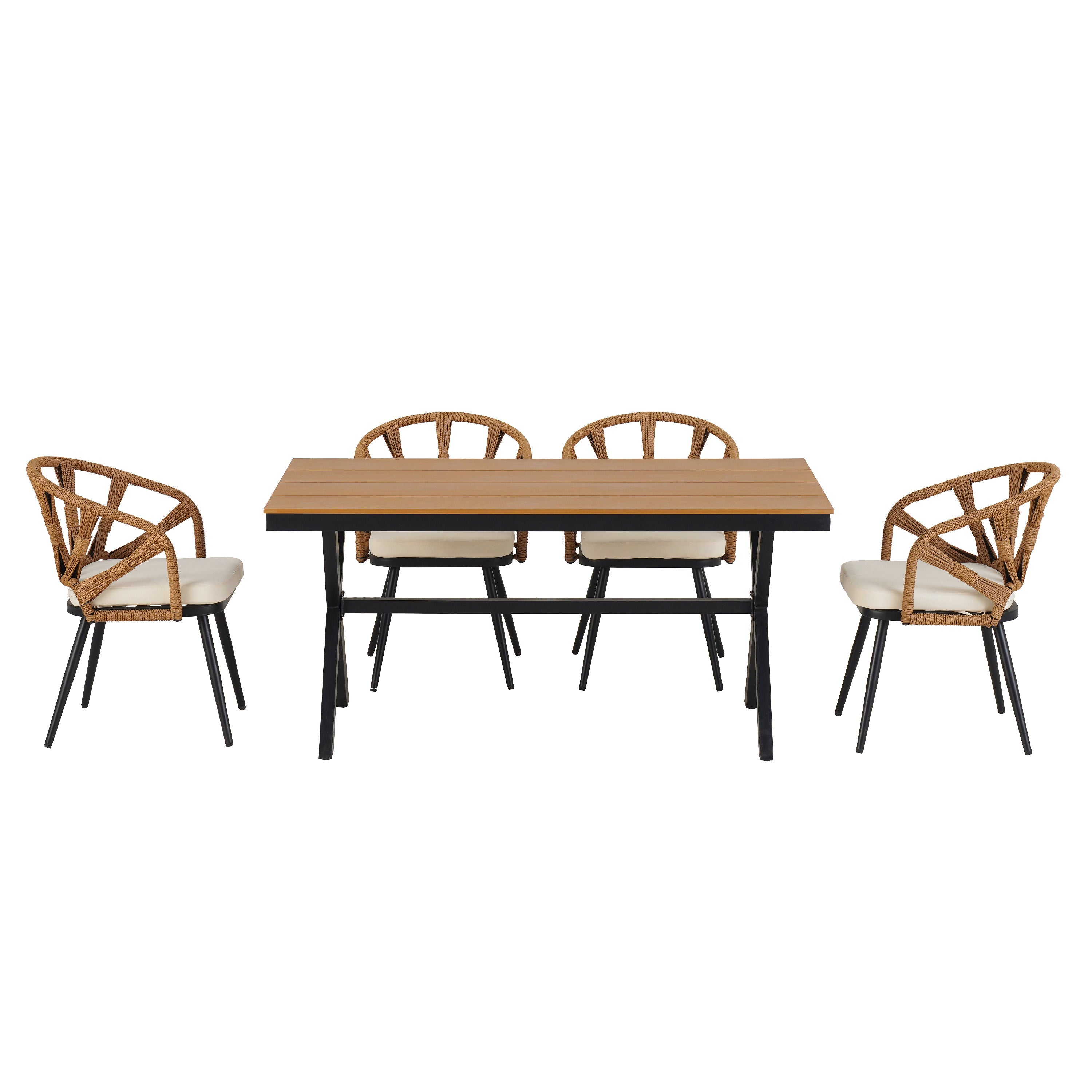 4-Seat Outdoor PE Rattan Dining Set Dark Yellow