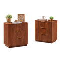 3-Drawer Nightstand Set of 2, 23.6 in Wide, Curved Wave Design, Walnut