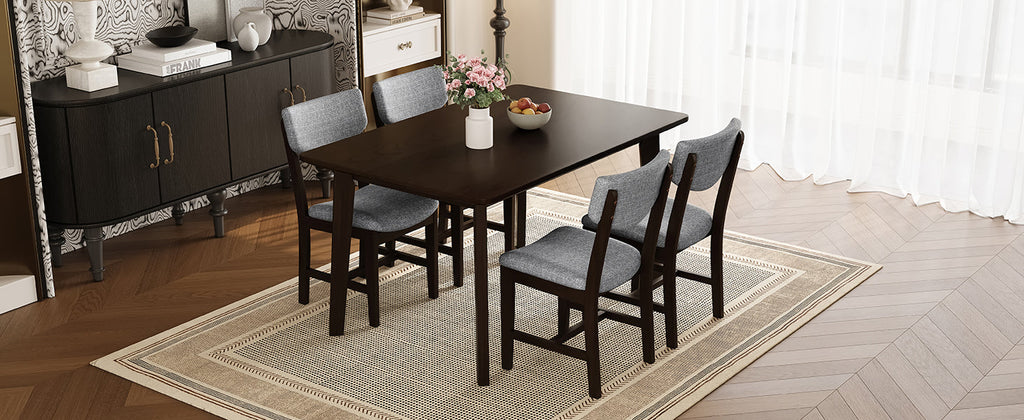 Rustic 5-Piece Dining Set - 1 Solid Wood Table + 4 Upholstered Chairs,