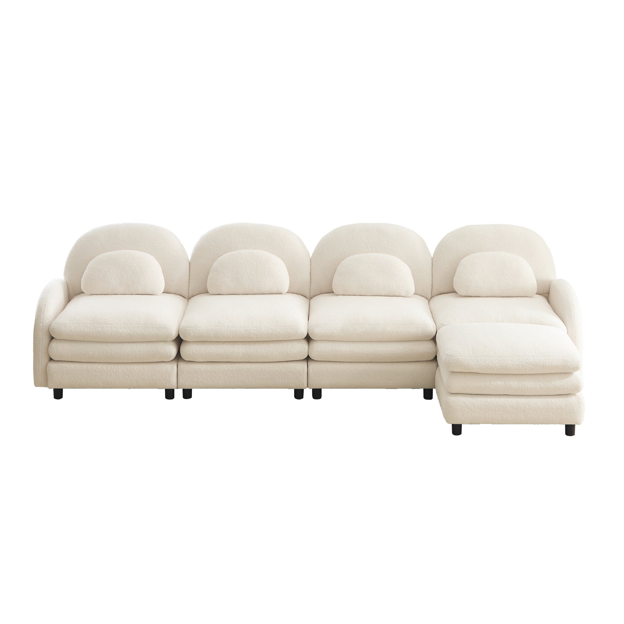 Sectional Sofa Modular Cloud Teddy Beige White 4 Seat Ottoman