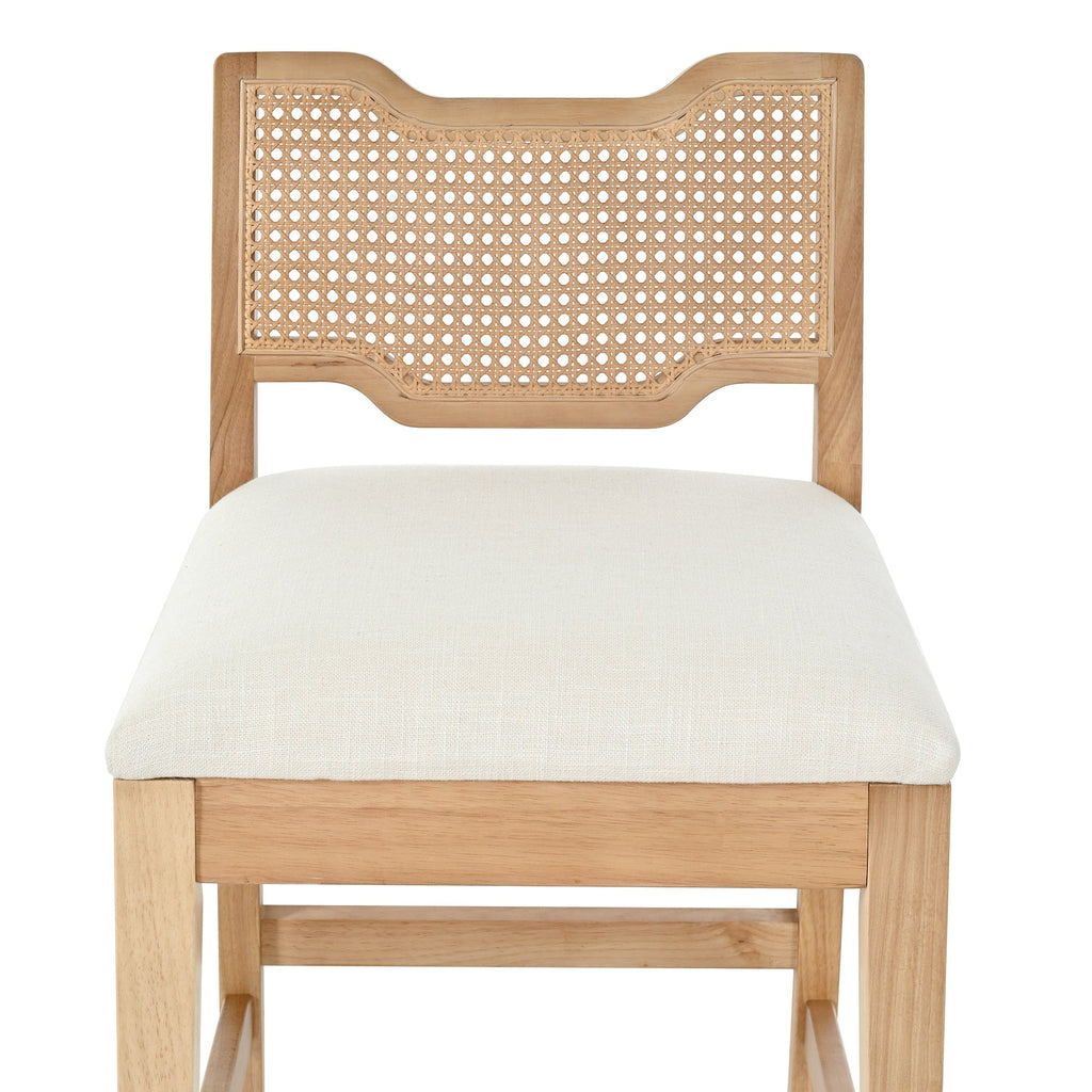 28 in Farmhouse Barstools Set of 2, Upholstered Iron Counter Stools with Rattan Backrest