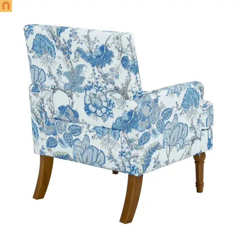 Farmhouse Accent Chair Floral Fabric Blue Nailhead 28