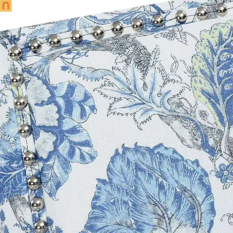 Farmhouse Accent Chair Floral Fabric Blue Nailhead 28