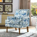 Farmhouse Accent Chair Floral Fabric Blue Nailhead 28