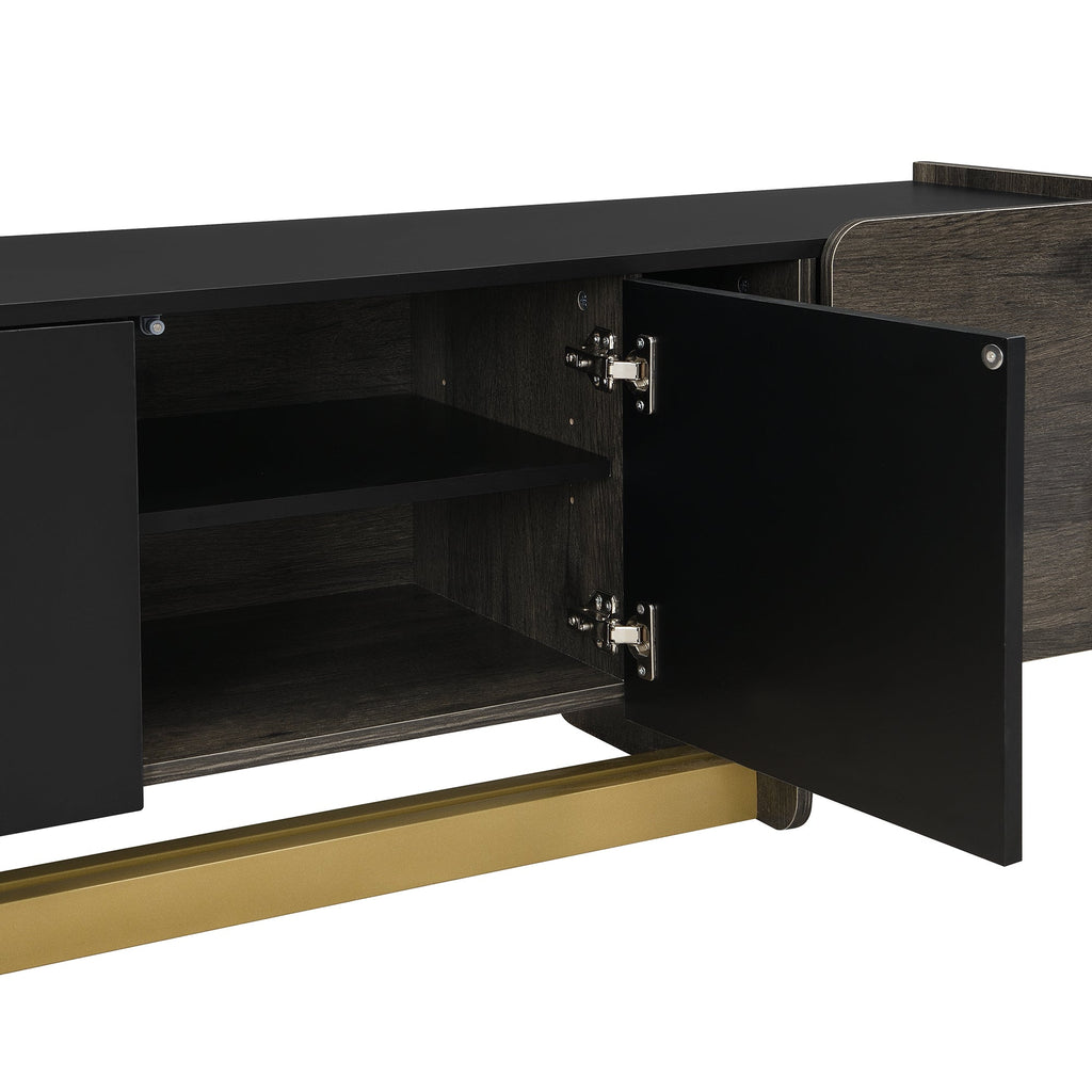 TV Stand and Coffee Table Set 2-Piece White Gold MDF Metal Legs Fits Large TV