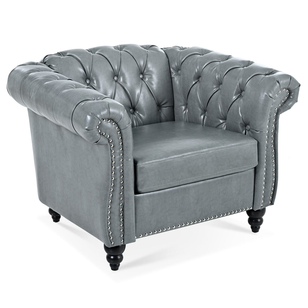 Accent Chair Contemporary PU Leather Gray Birch Legs 39x32x28 In 220 LB