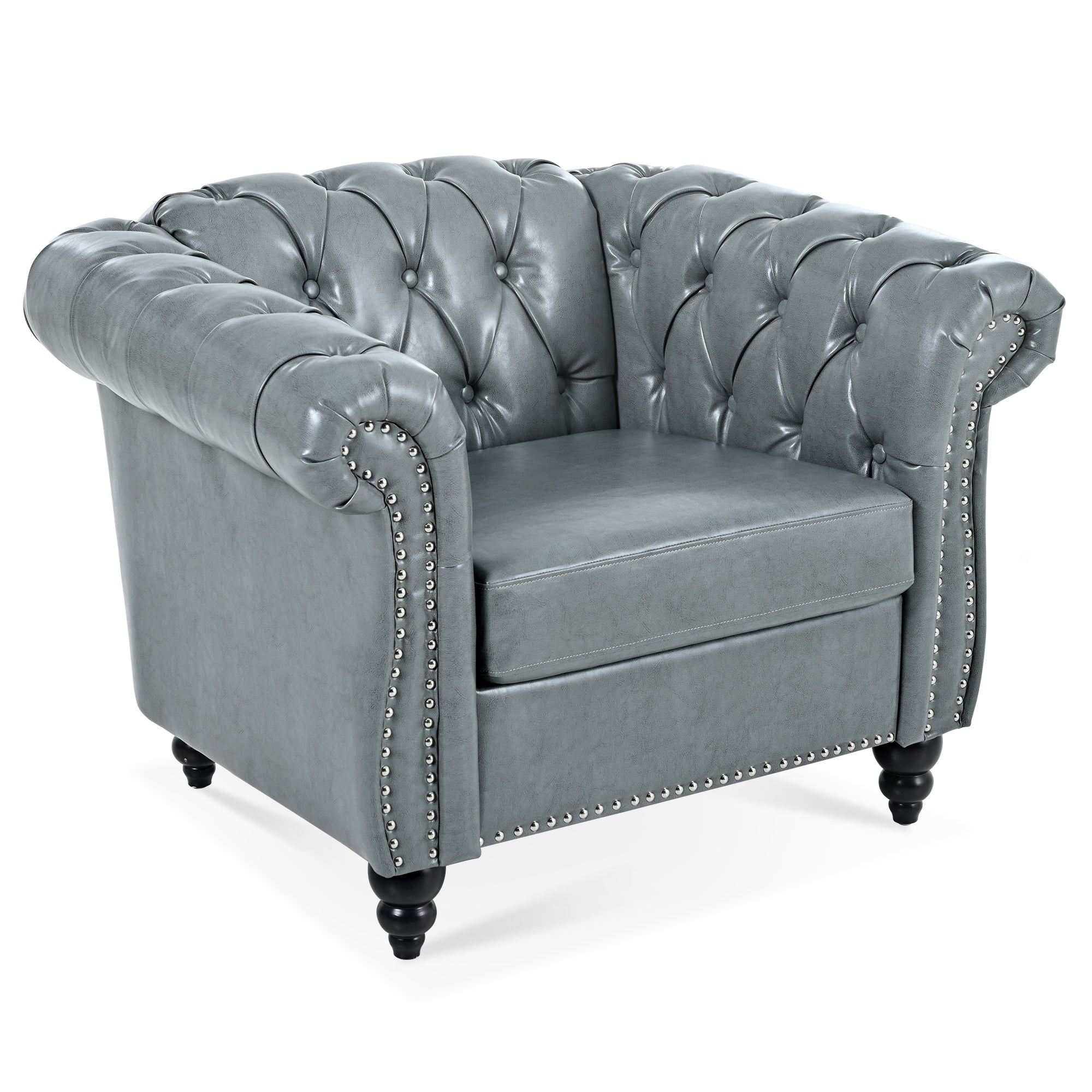 Accent Chair Contemporary PU Leather Gray Birch Legs 39x32x28 In 220 LB