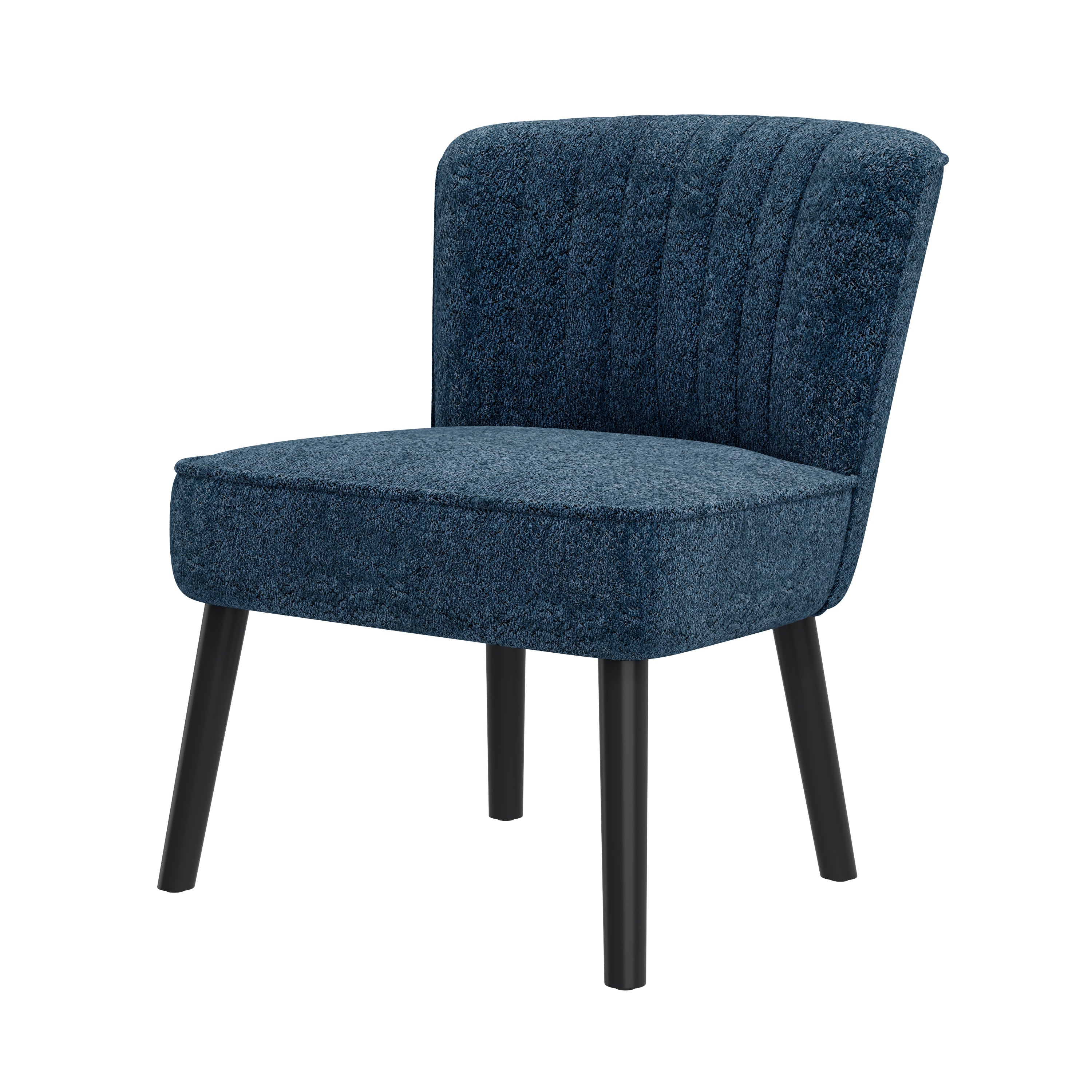 Accent Chair Shellback Channel Back Boucle Navy Blue Solid Wood Legs