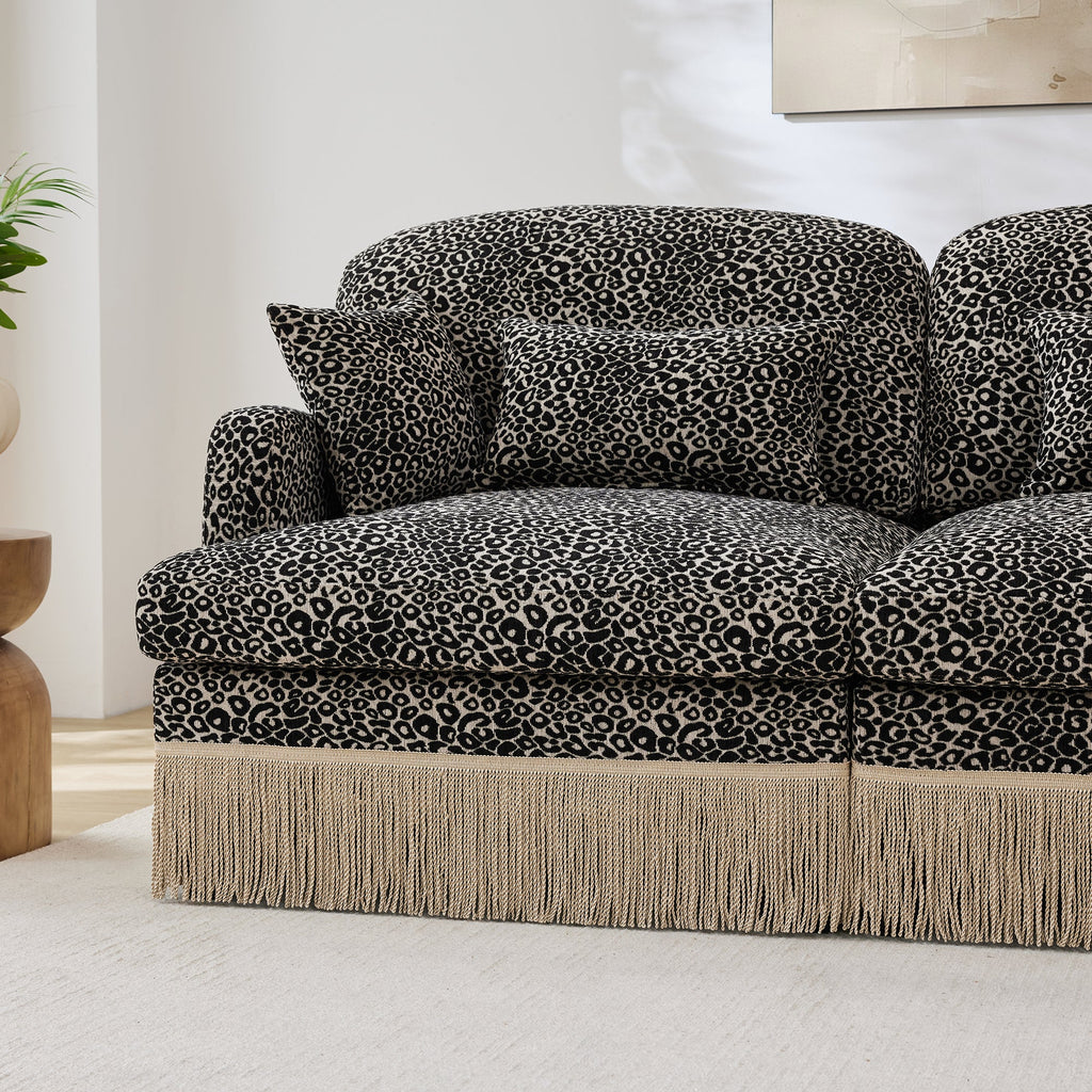 Sectional Sofa Modular Chenille Leopard Print Khaki 4 Seat Deep Seat