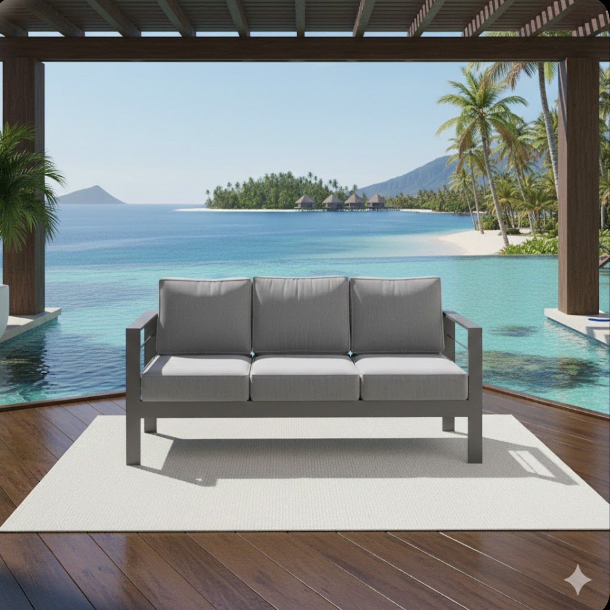 3-Seat Outdoor Aluminum Sofa 74" Dark Gray
