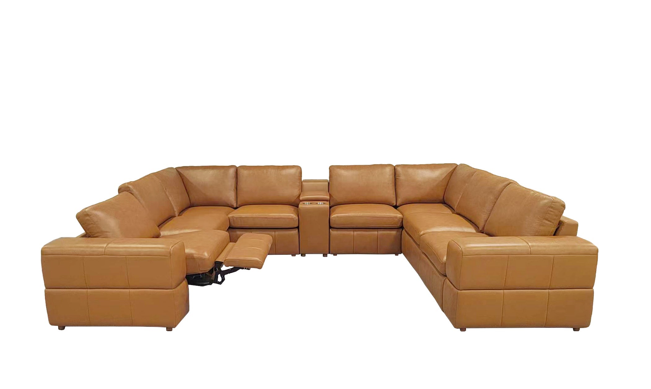 Sectional Sofa Modular Leather Match Ginger 8 Seat 2 Recliners 140 In