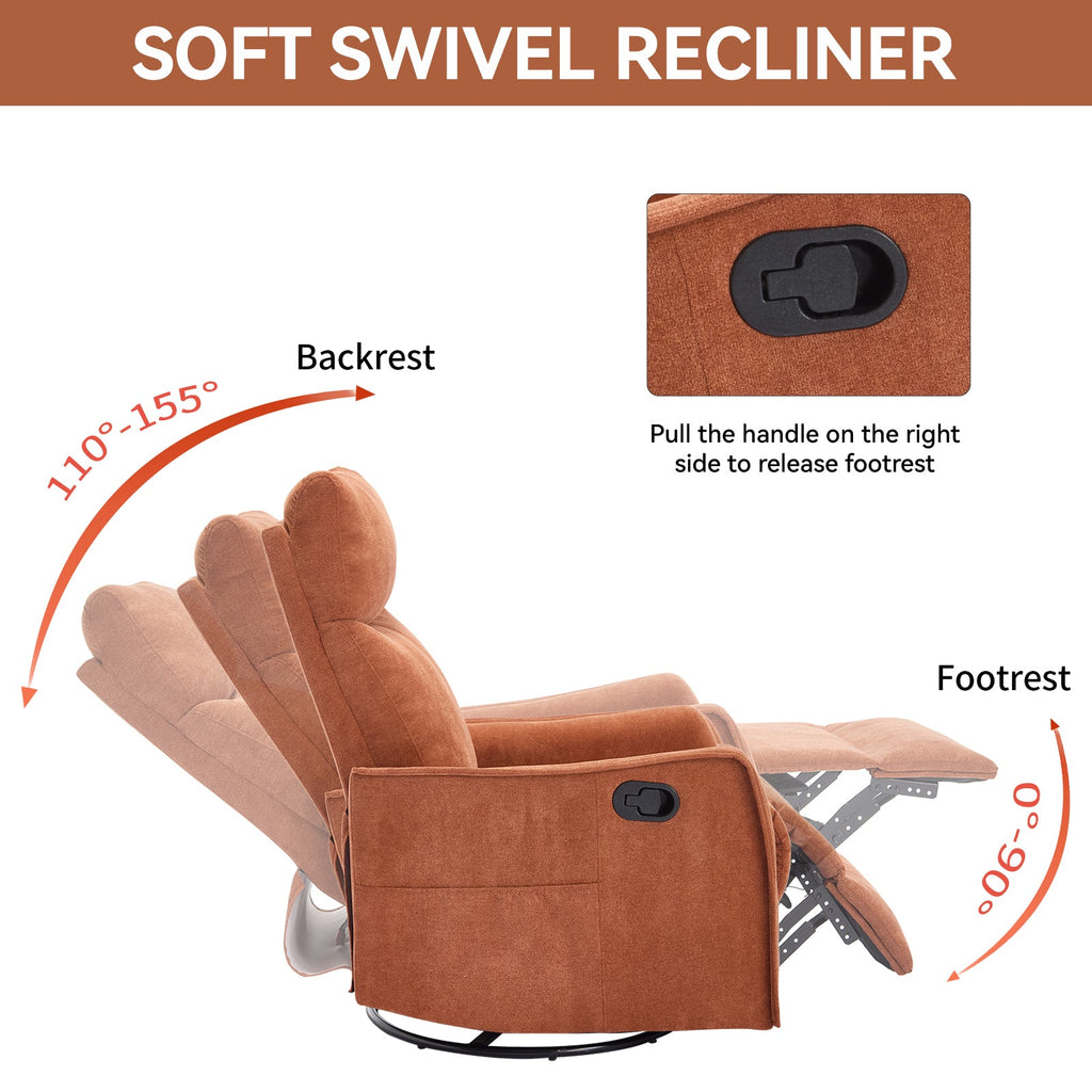 Recliner Chair Swivel Rocker Polyester Orange 360 Degree Heat Massage 155