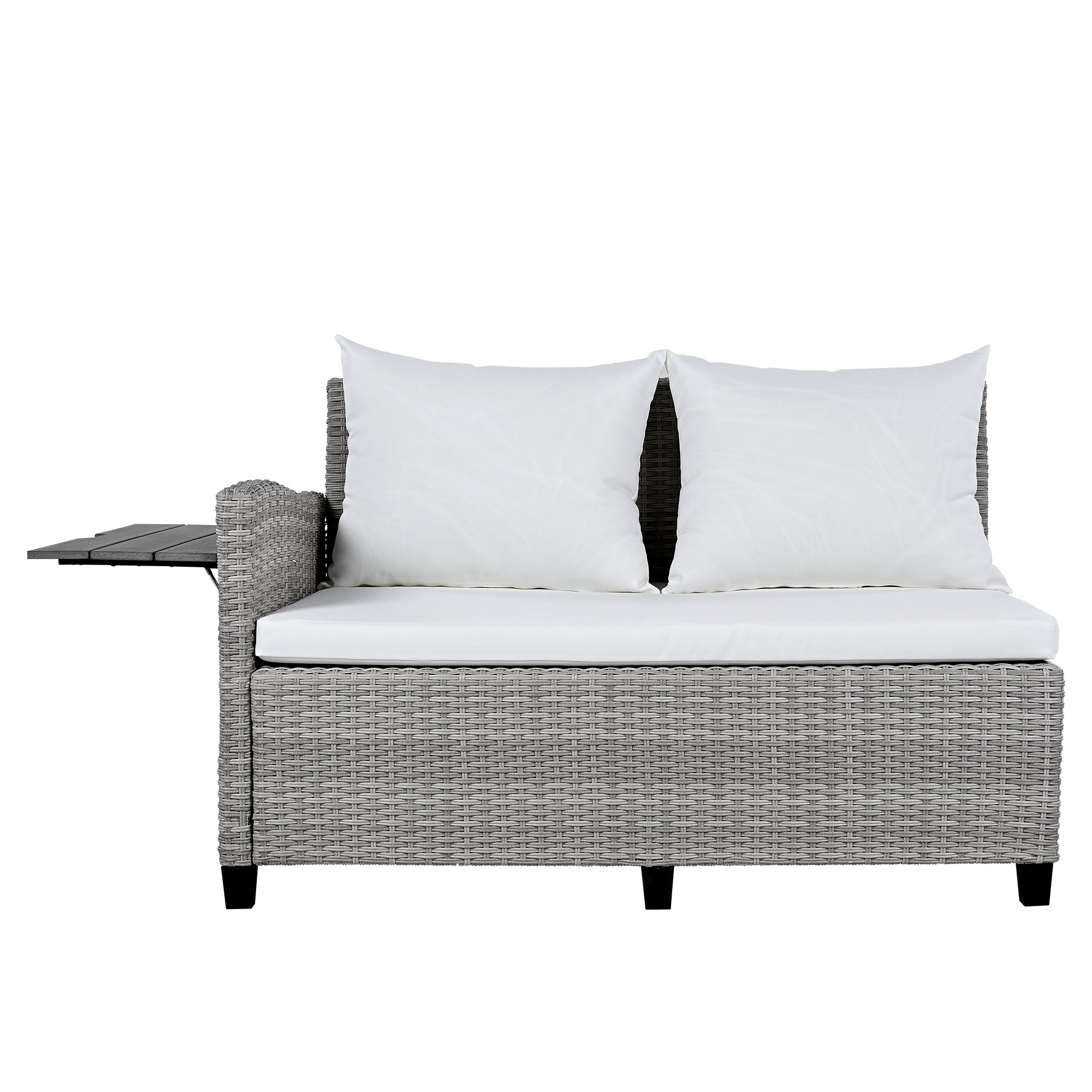 Outdoor Sectional Set PE Rattan Steel White 5 Piece Seats 7 Extendable