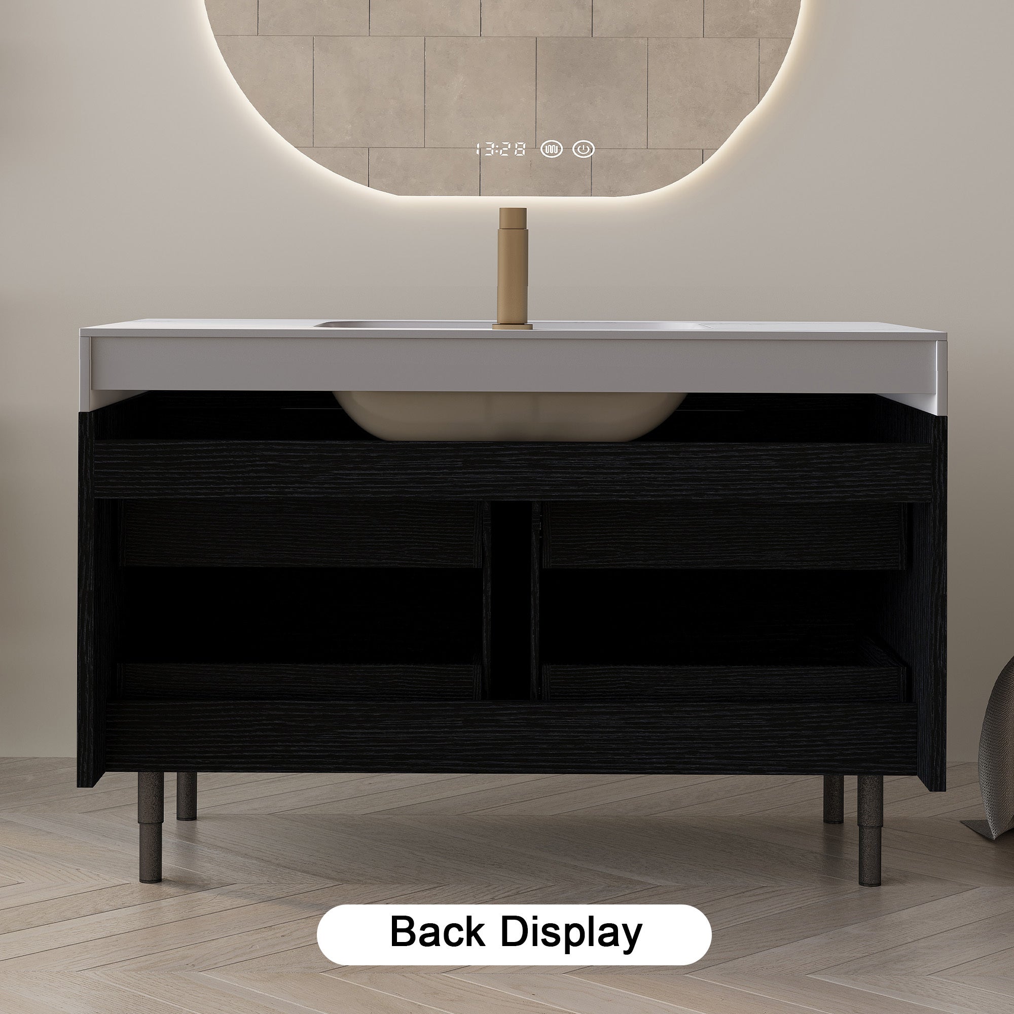35.4' Modern Bathroom Vanity with Undermount Sink, Sintered Stone Top, Waterp...