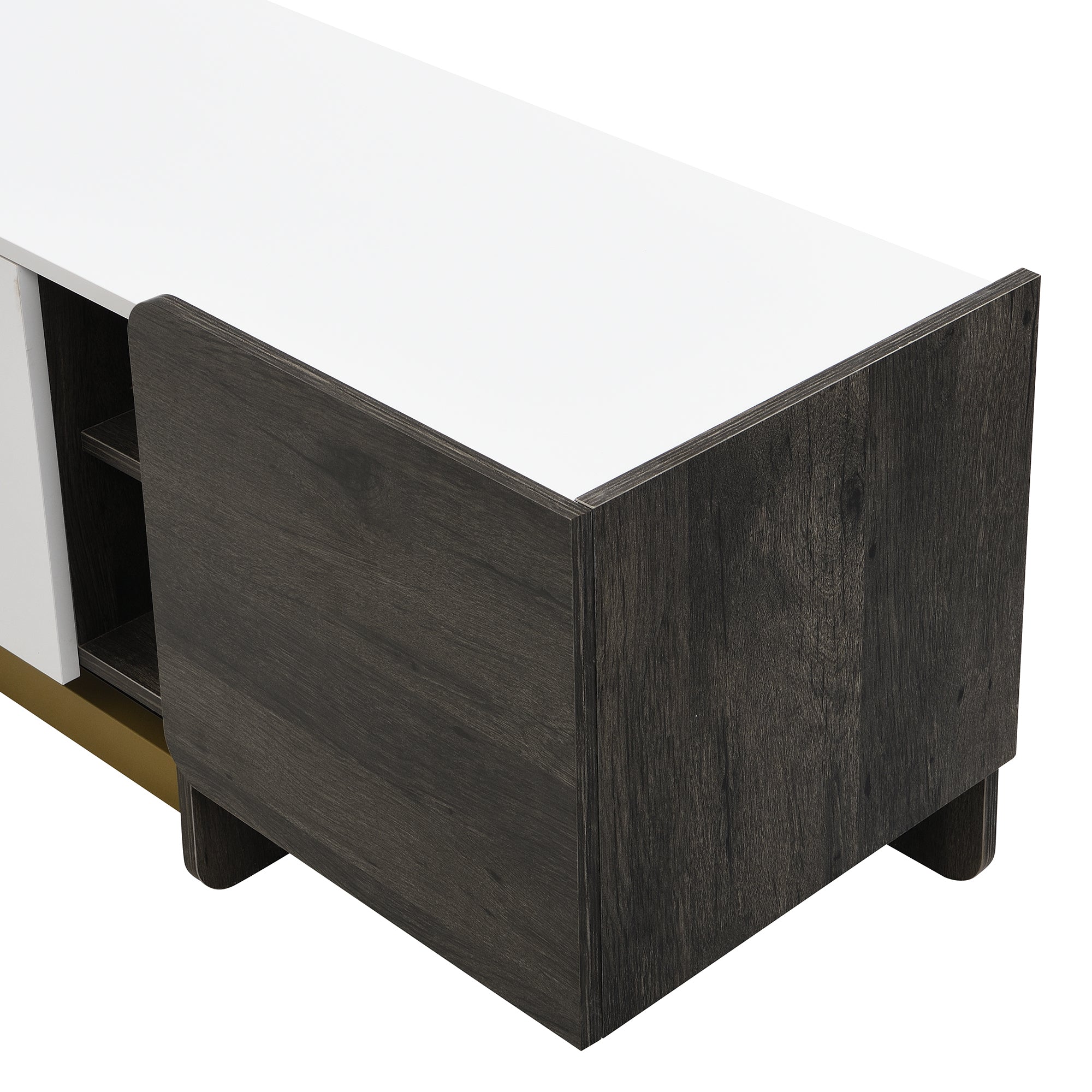TV Stand Luxury White MDF Metal Legs Drawer 2-Cabinet Fits 70 In TV 66.7 In