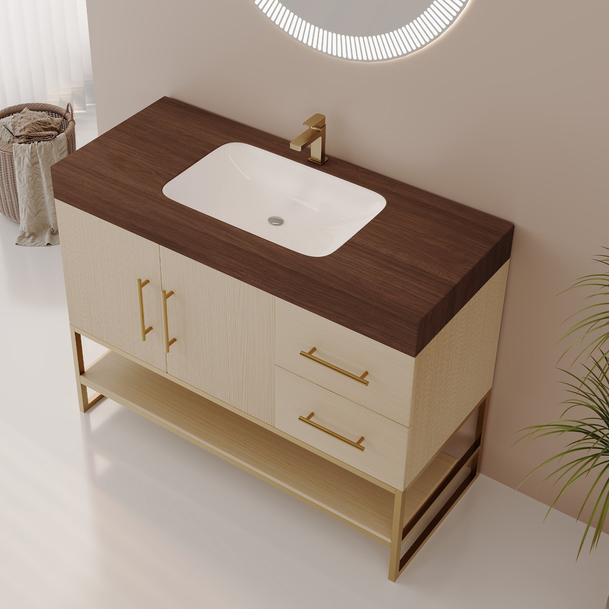 36' Modern Free-Standing Bathroom Vanity with Seamless Ceramic Sink & Sintere...