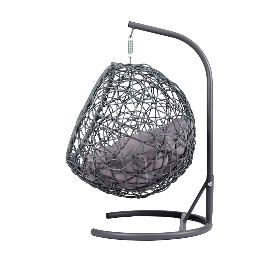 Cat Swing Bed with Stand and Cushion, Rattan Wicker Egg Chair Style, Gray
