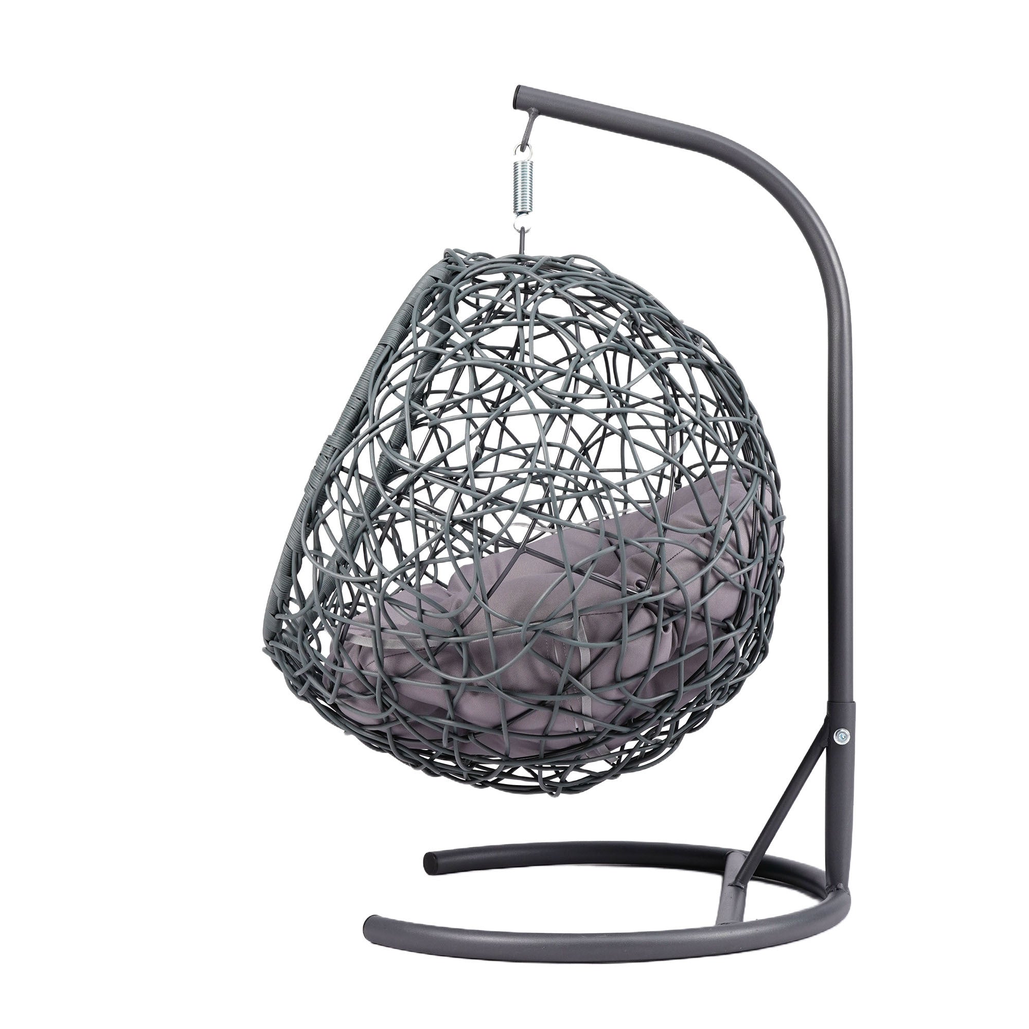 Cat Swing Bed with Stand and Cushion, Rattan Wicker Egg Chair Style, Gray