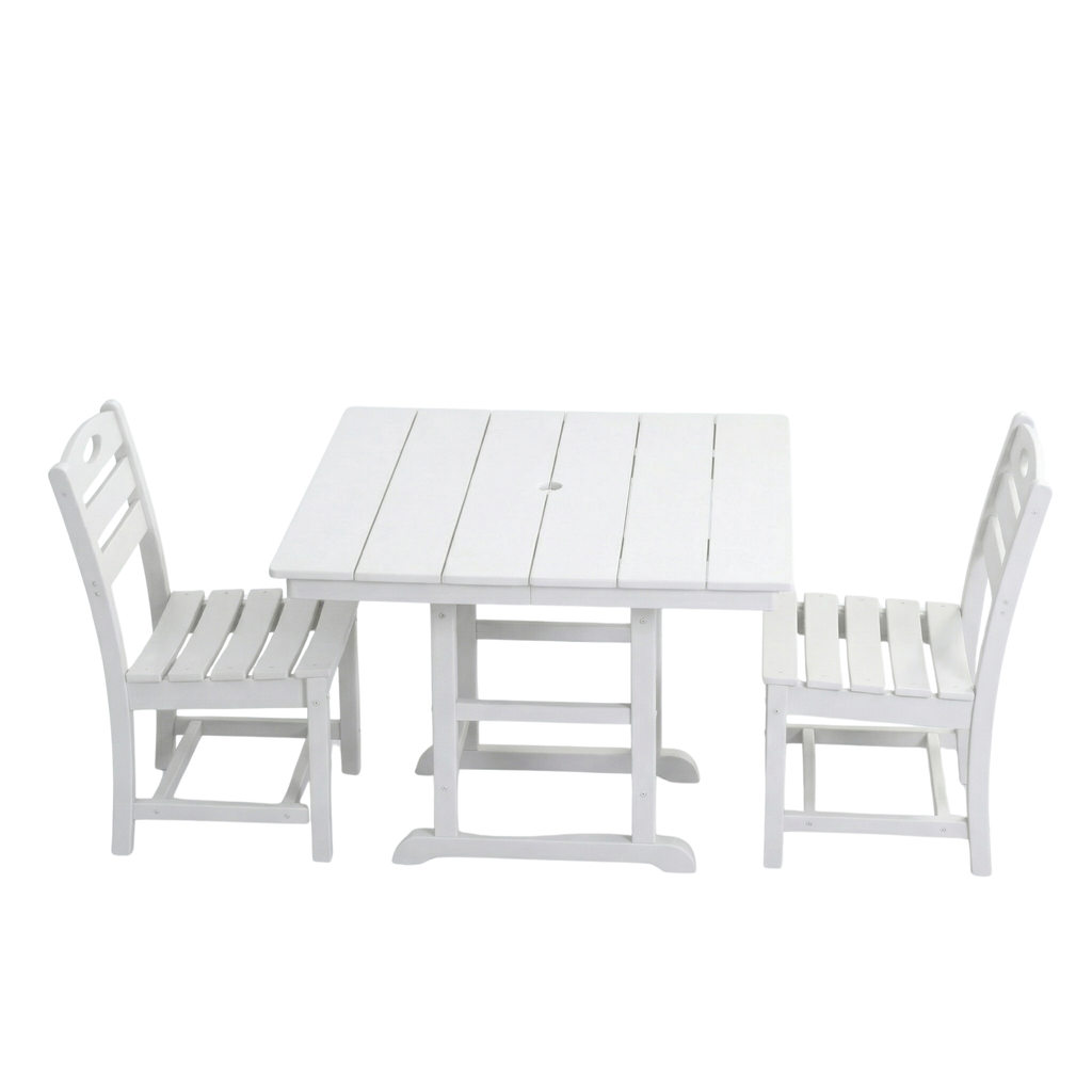 Outdoor Patio Dining Set HDPE White 3 Piece Square Table 2 Chairs Seats 2
