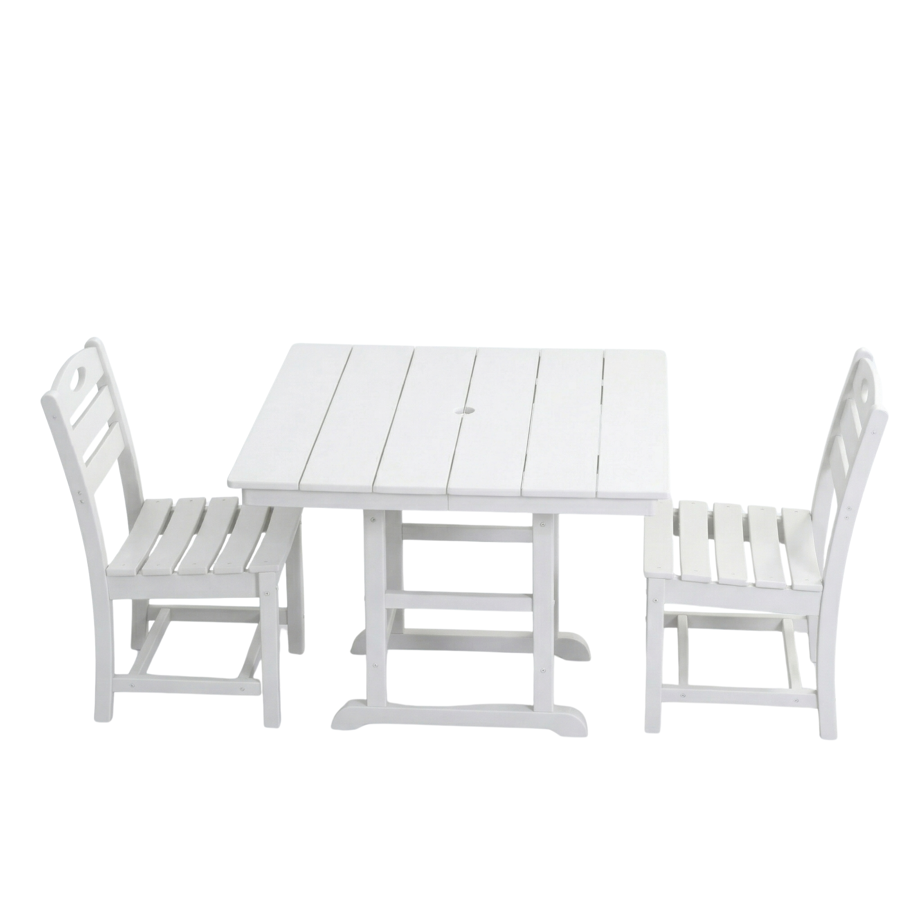 Outdoor Patio Dining Set HDPE White 3 Piece Square Table 2 Chairs Seats 2