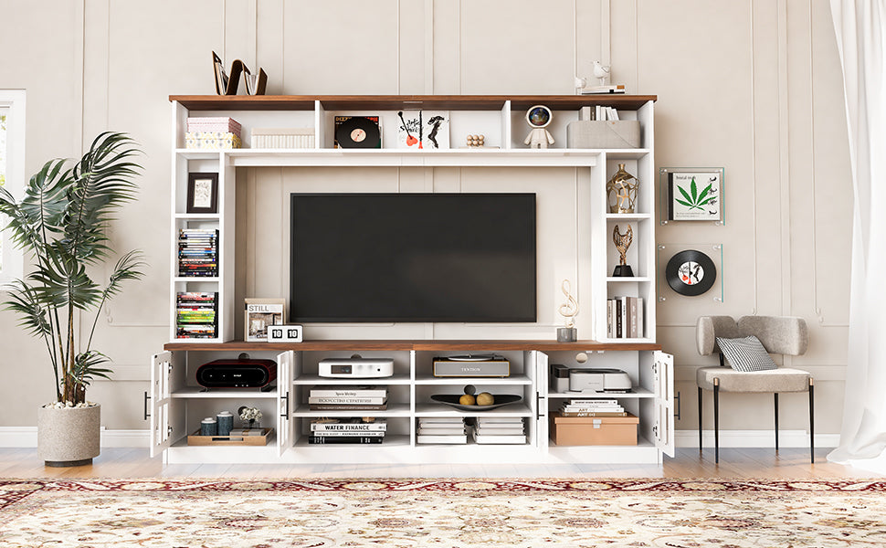 White MDF Glass TV Stand Entertainment Center Wall Unit 80