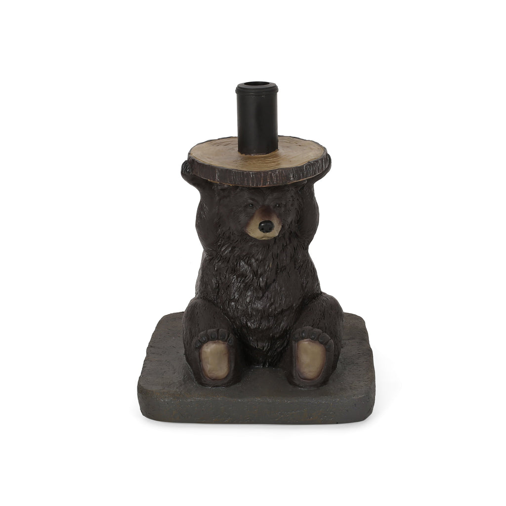 Patio Umbrella Base Bear Shape Concrete Dark Brown 13.5x18 In 56 LB