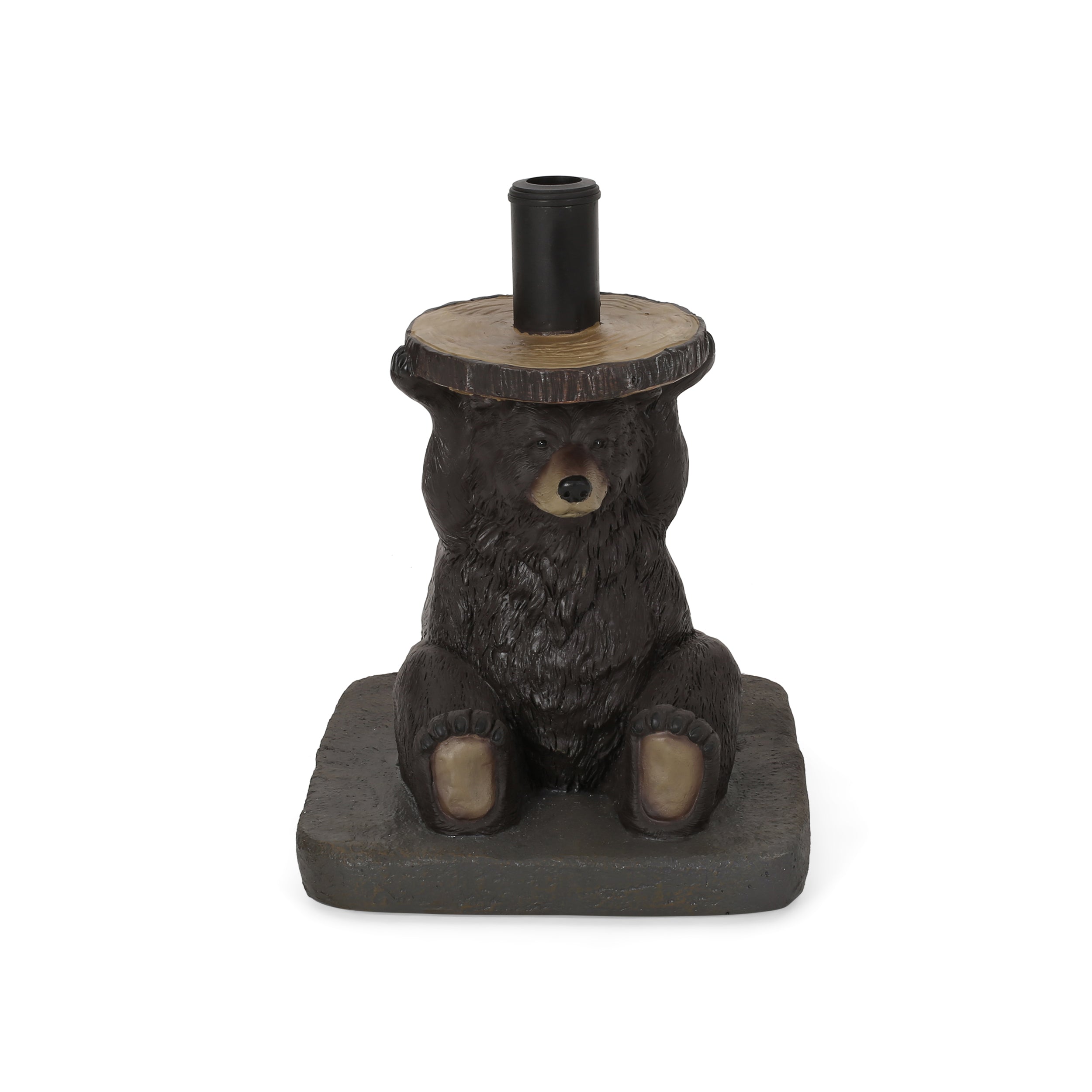 Patio Umbrella Base Bear Shape Concrete Dark Brown 13.5x18 In 56 LB
