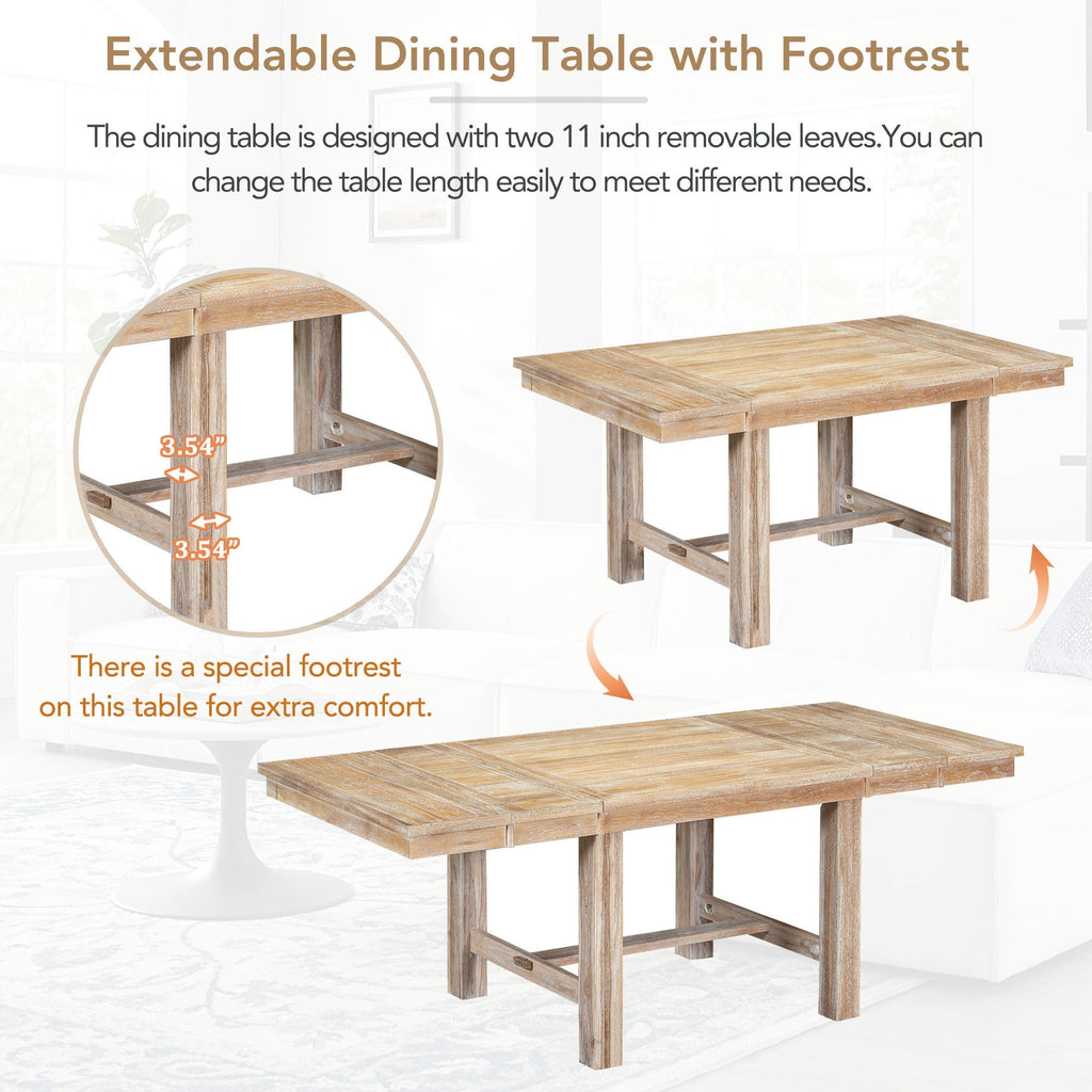 Farmhouse 82inch 6-Piece Extendable Dining Table with Footrest, 4 Upholstered