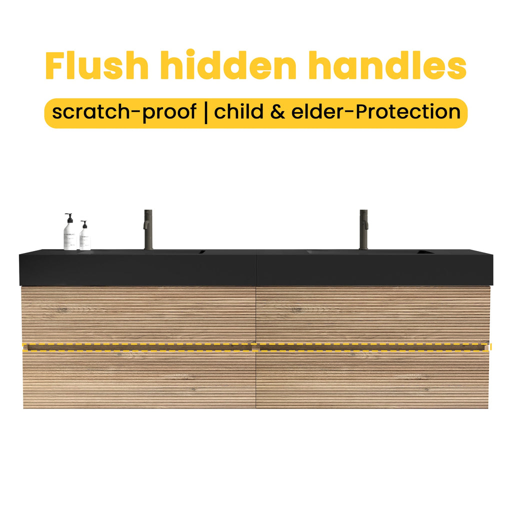 72''(36Inch*2) Bathroom Vanity with Matt Black Engineered Quartz Sink and Rou...