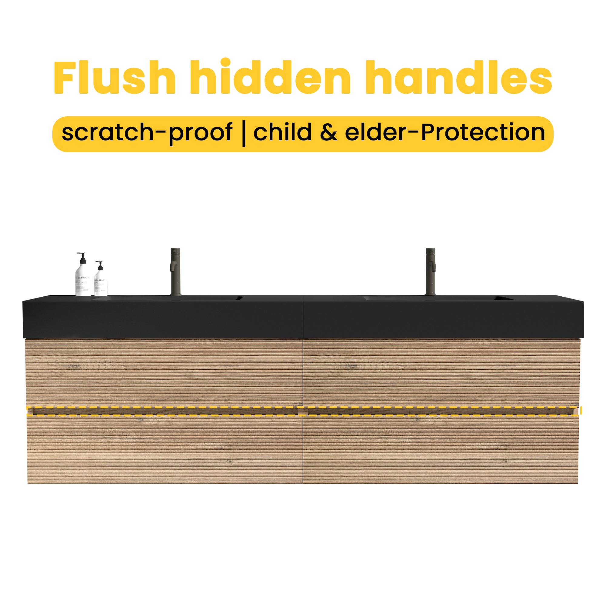 72''(36Inch*2) Bathroom Vanity with Matt Black Engineered Quartz Sink and Rou...