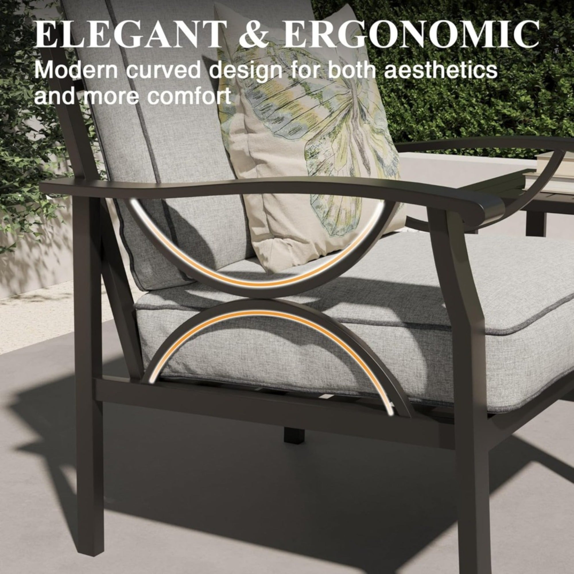 Outdoor Patio Set Metal Black Gray Cushion 4 Piece Seats 5