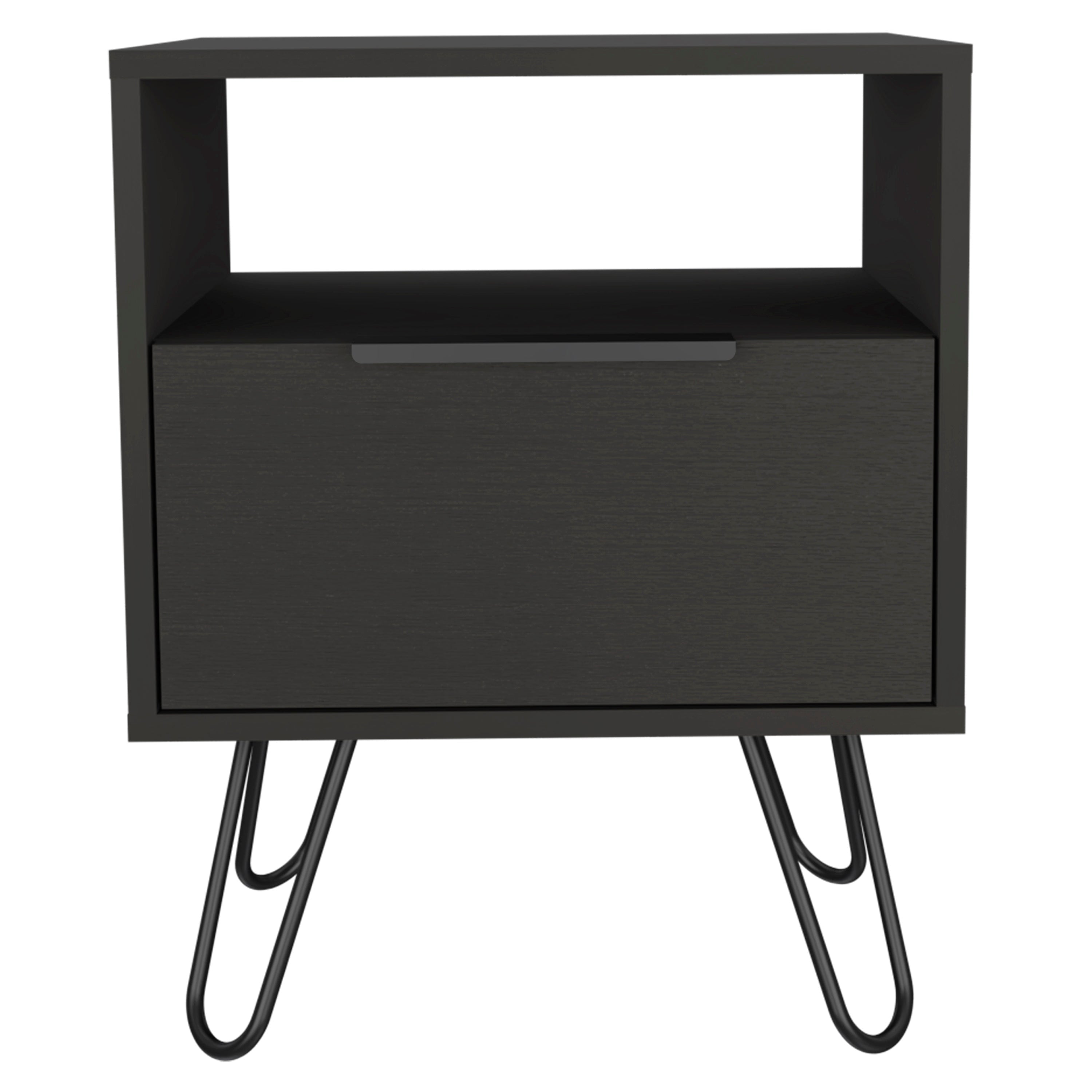 Set of 2 Modern Nightstands with Storage, Metal Legs, Wenge